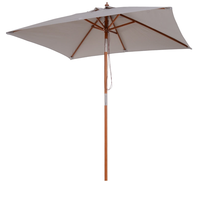 Outsunny 2m x 1.5m Patio Garden Parasol Sun Umbrella Sunshade Canopy Outdoor Backyard Furniture Fir Wooden Pole 6 Ribs Tilt Mechanism - Grey