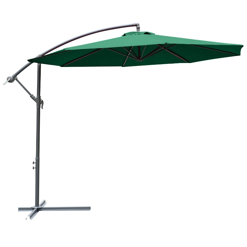 Outsunny 3(m) Garden Banana Parasol Hanging Cantilever Umbrella with Crank Handle and Cross Base for Outdoor, Sun Shade, Green