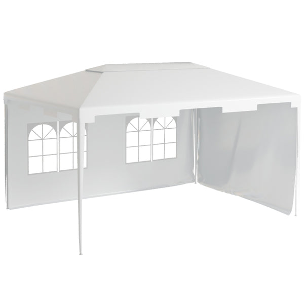 Outsunny 3 x 4 m Garden Gazebo Shelter Marquee Party Tent with 2 Sidewalls for Patio Yard Outdoor - White