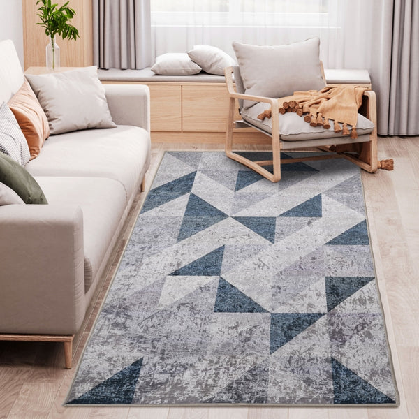 HOMCOM Modern Grey Rug, Geometric Area Rugs Large Carpet for Living Room, Bedroom, Dining Room, 80x150 cm