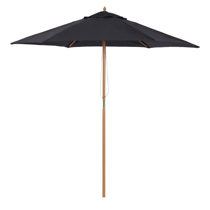 Outsunny 2.5m Wooden Garden Patio Parasol Umbrella-Black