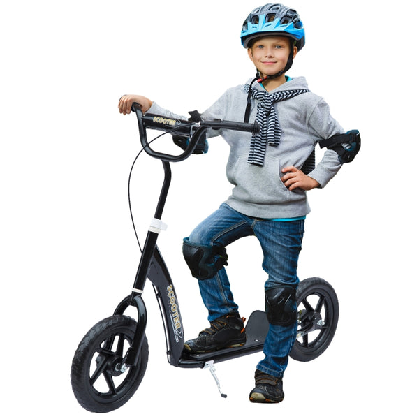 HOMCOM Teen Push Scooter Kids Children Stunt Scooter Bike Bicycle Ride On 12" EVA Tyres, Black