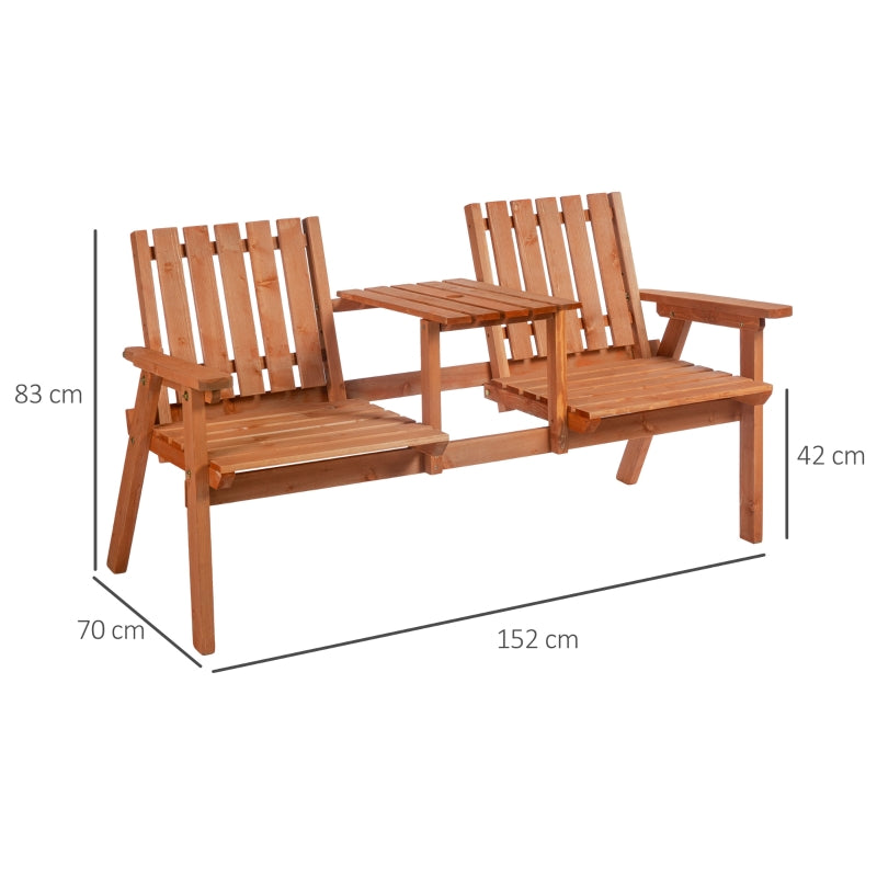 Outsunny 2-Seater Furniture Wooden Garden Bench Antique Loveseat Chair, Table Conversation Set for Yard, Lawn, Porch, Patio, Orange