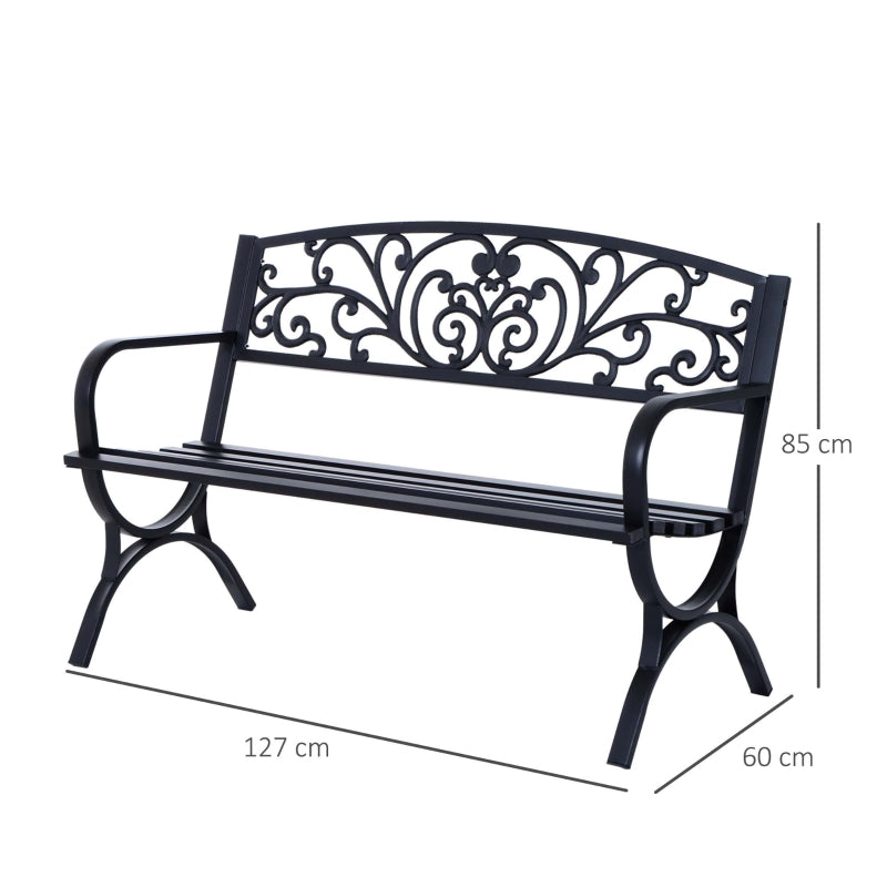 Outsunny 2 Seater Metal Garden Bench Garden Park Porch Chair Outdoor Patio Loveseat Seat Black