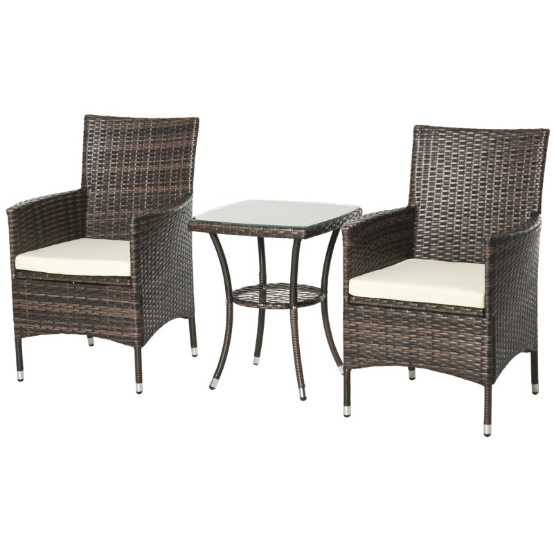 Outsunny Garden Outdoor Rattan Furniture Bistro Set 3 PCs Patio Weave Companion Chair Table Set Conservatory (Brown)