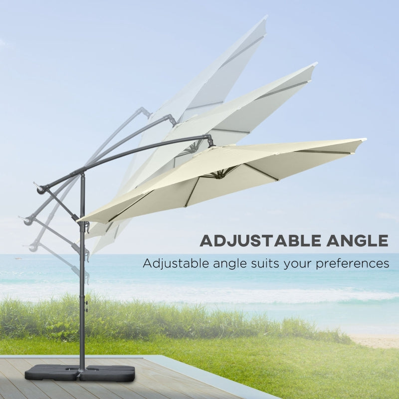 Outsunny 3(m) Garden Parasol Sun Shade Banana Umbrella Cantilever with Crank Handle, Cross Base Beige