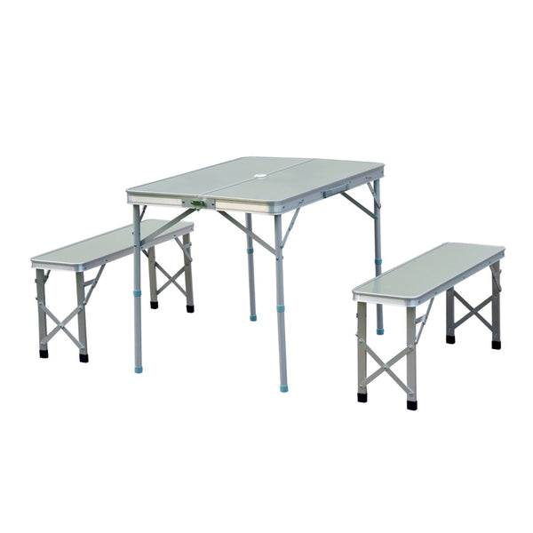 Outsunny 3pc Folding Picnic Table Bench Set Foldable Portable Outdoor Stools Garden BBQ Patio Party Camping Aluminum