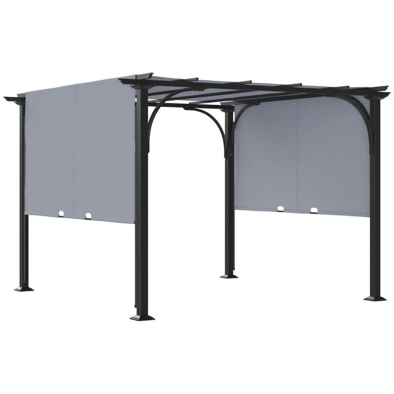 Outsunny 3 x 3(m) Garden Pergola, Outdoor Retractable Pergola Gazebo with Adjustable Canopy, Sun Shade Patio Canopy Shelter, Grey