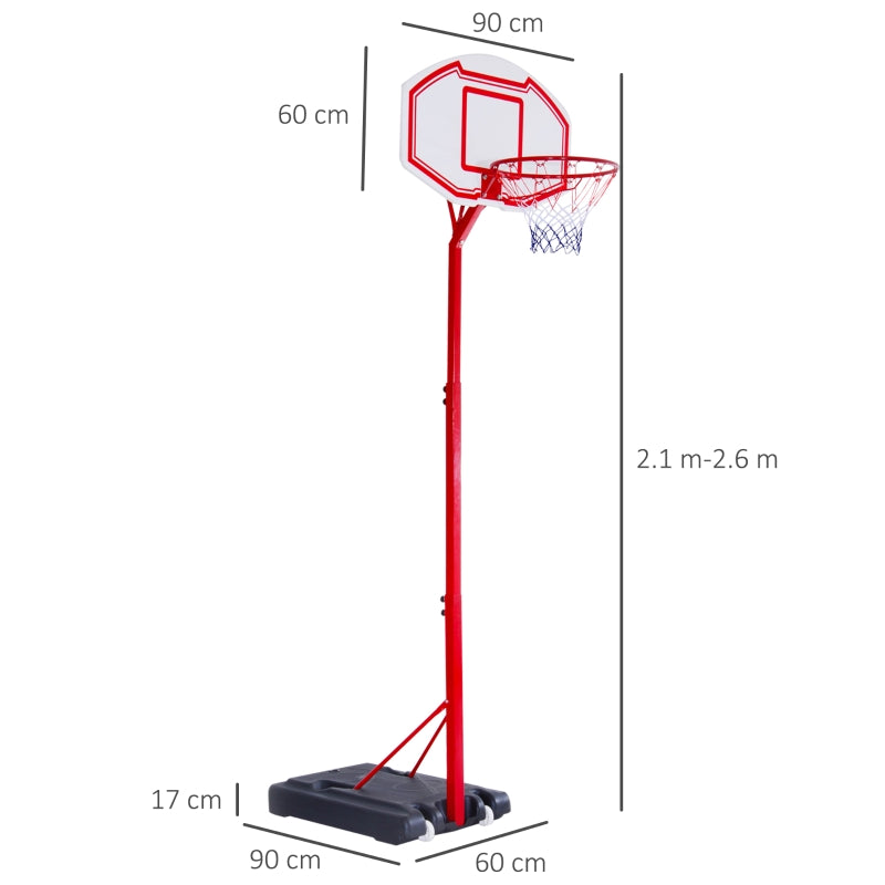 HOMCOM Steel Basketball Stand Height Adjustable Hoop Backboard Red