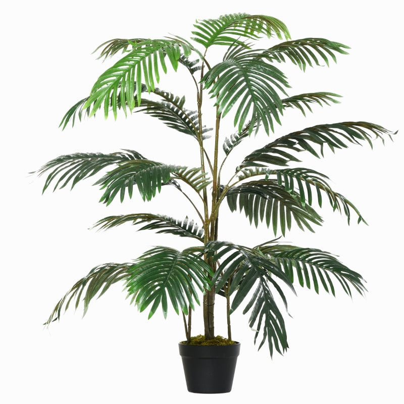 Outsunny 140cm/4.6FT Artificial Palm Plant Decorative Tree w/ 20 Leaves Nursery Pot Fake Plastic Indoor Outdoor Greenery Home Office Décor