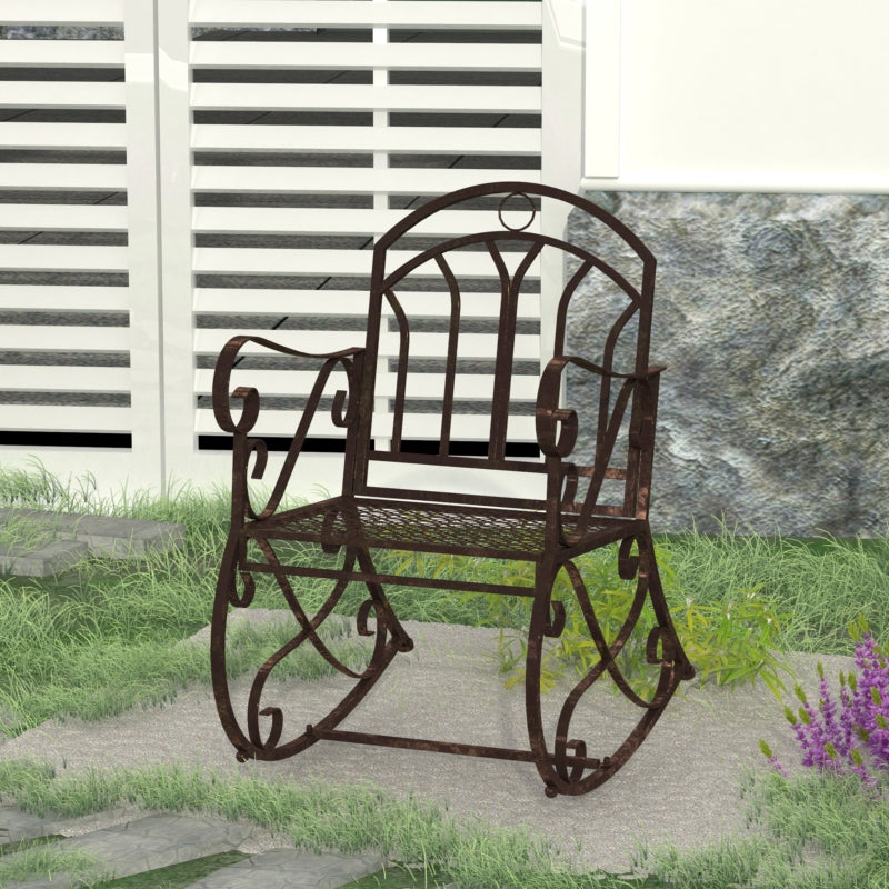 Outsunny Metal Single Chair 1 Seater Garden Outdoor Rocking Chair Vintage Style Bronze