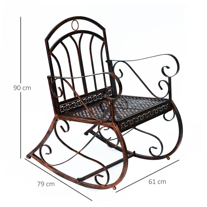 Outsunny Metal Single Chair 1 Seater Garden Outdoor Rocking Chair Vintage Style Bronze