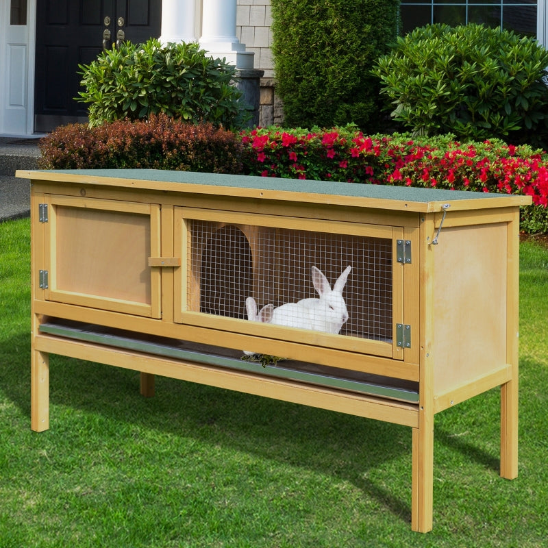 Pawhut Wooden Rabbit Hutch Bunny Cage Outdoor Small Animal House w/Hinged Top Slide out Tray 115 x 44.3 x 65 cm