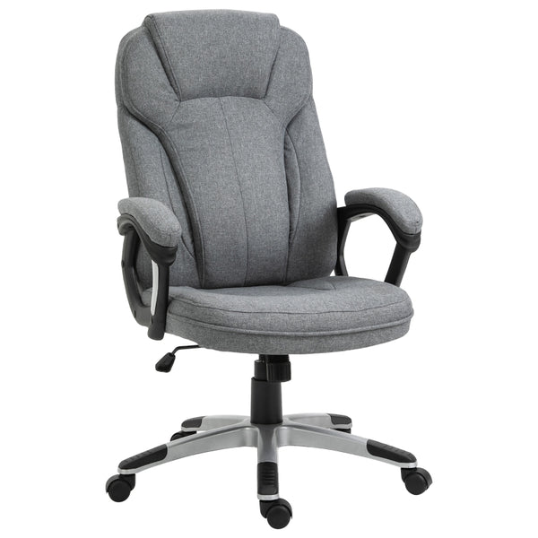 Vinsetto Swivel Chair Linen Fabric Home Office Chair, Height Adjustable Computer Chair with Padded Armrests and Tilt Function, Grey