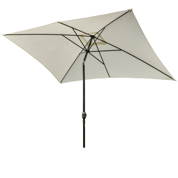 Outsunny 3x2m Garden Parasol Umbrella, Canopy with Aluminum Tilt, Crank Rectangular Sun Shade Steel, Cream White