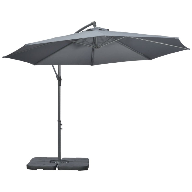 Outsunny 3(m) Garden Parasol Sun Shade Banana Umbrella Cantilever with Crank Handle, Cross Base Dark Grey