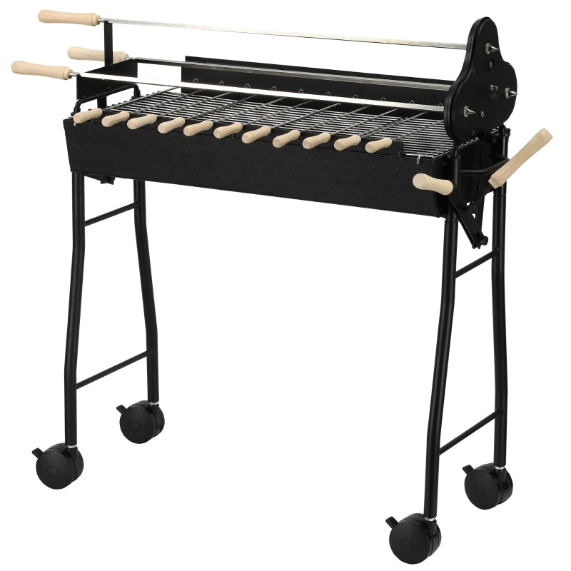 Outsunny Charcoal Trolley BBQ Garden Outdoor Barbecue Cooking Grill High Temperature Powder Wheel 85x36x90cm New