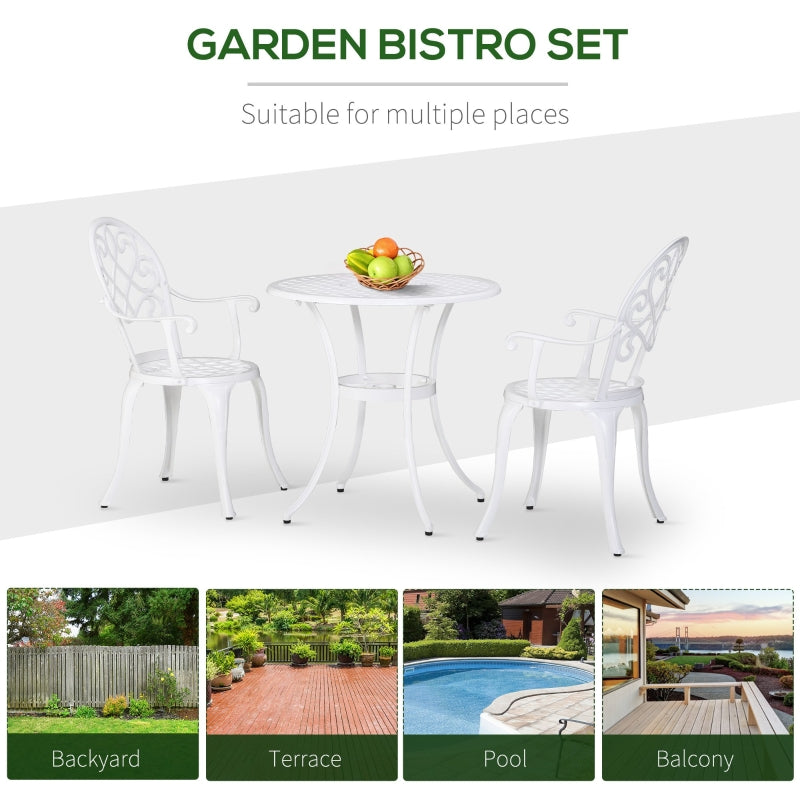 Outsunny 3PCs Garden Table Set Bistro Set Round Table and 2 Chairs for Outdoor Indoor Patio Balcony Aluminium