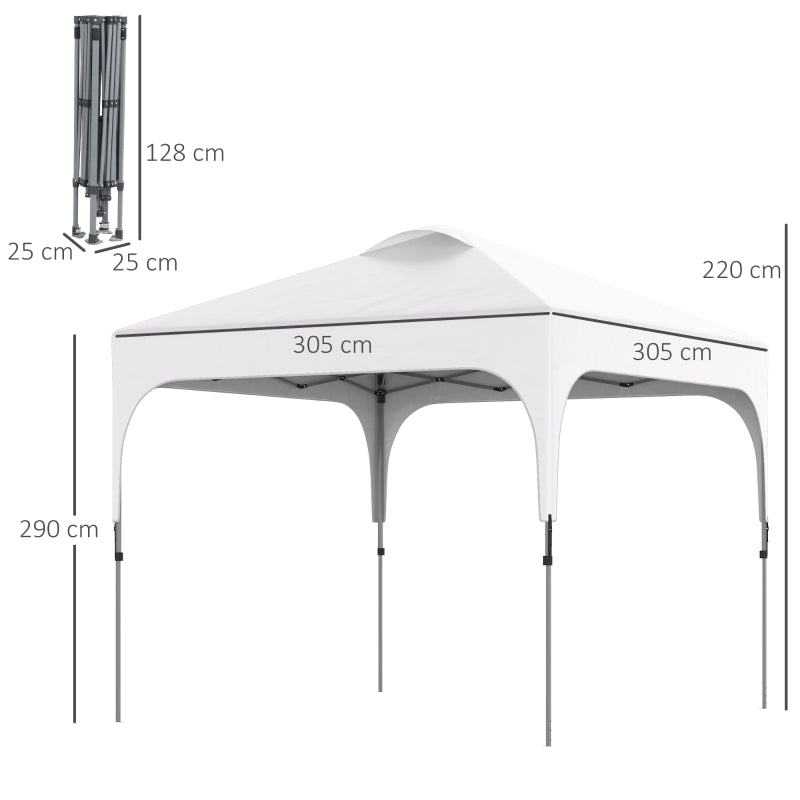 Outsunny 3 x 3 (M) Pop Up Gazebo, Foldable Canopy Tent with Carry Bag with Wheels and 4 Leg Weight Bags for Outdoor Garden Patio Party, White