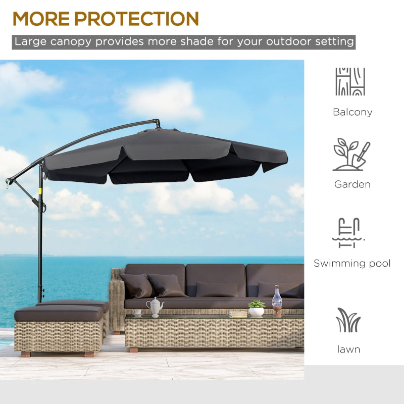 Outsunny 2.7m Banana Parasol Cantilever Umbrella with Crank Handle and Cross Base for Outdoor, Hanging Sun Shade, Black