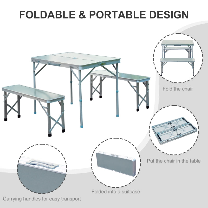 Outsunny 3pc Folding Picnic Table Bench Set Foldable Portable Outdoor Stools Garden BBQ Patio Party Camping Aluminum