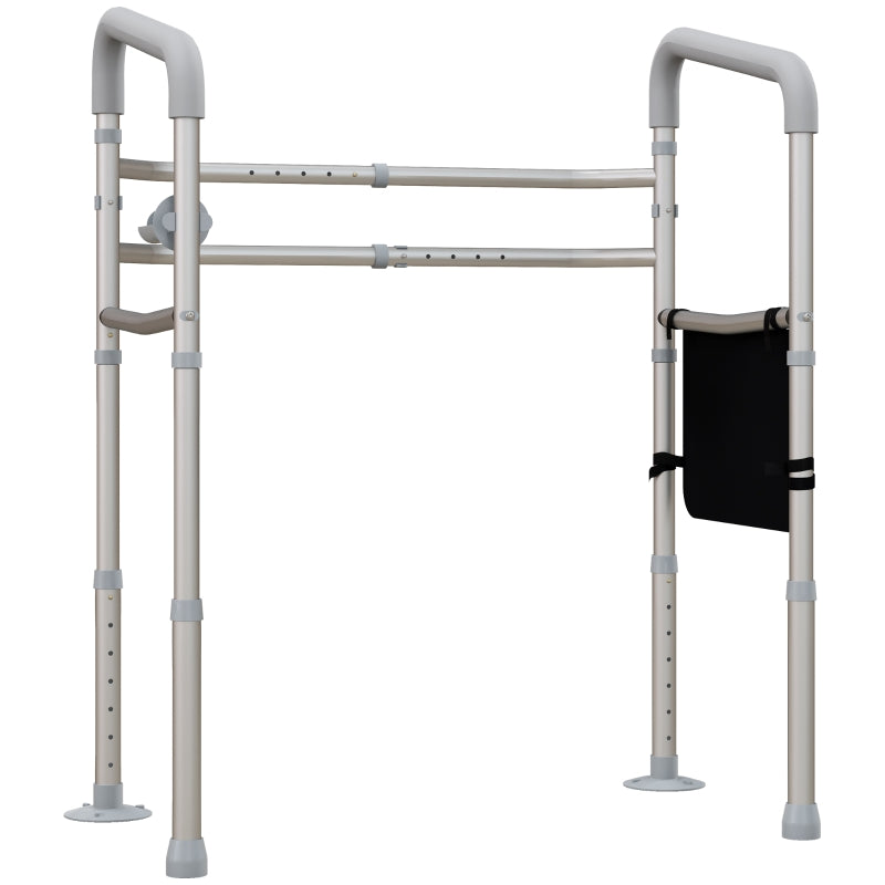 HOMCOM Free Standing Toilet Frame, Height & Width Adjustable Toilet Safety Frame w/ Arms, Additional Suction Cups, Handrail Grab Bar, 136kg Capacity