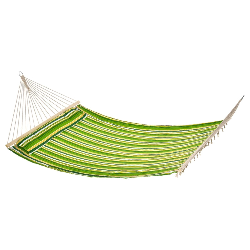 Outsunny Hammock Camping Swing Outdoor Garden Beach Stripe Hanging Bed with Pillow 188L x 140W (cm)