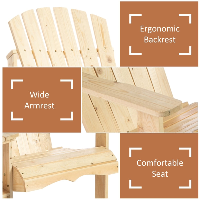 Outsunny Wooden Outdoor Double Adirondack Chairs Loveseat w/ Center Table and Umbrella Hole, Garden Patio Furniture for Lounging and Relaxing, Natural