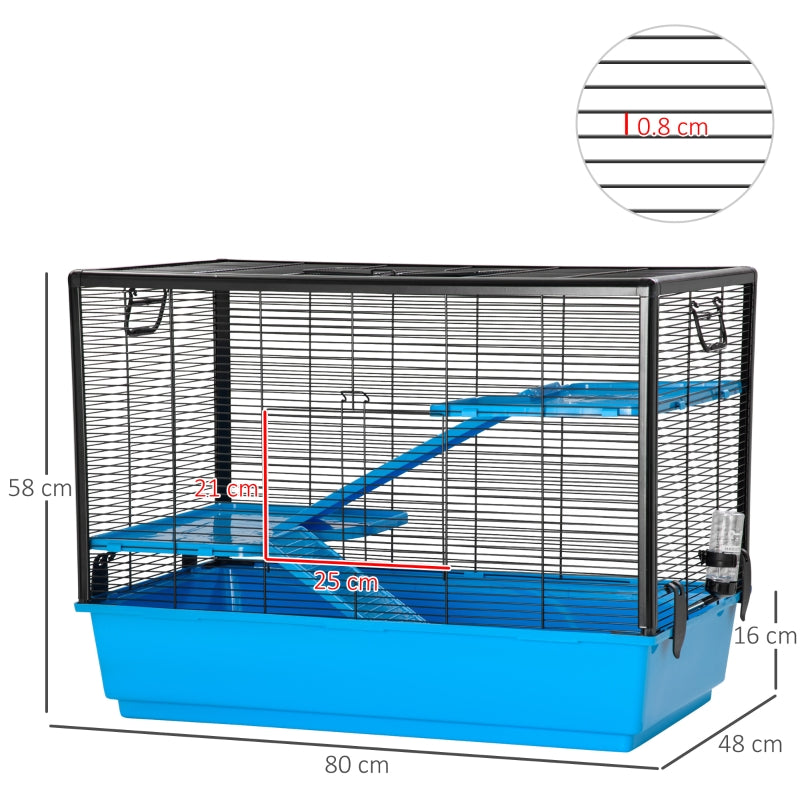 PawHut Indoor Small Animal Cage Habitat for Guinea Pigs Hamsters Chinchillas With Accessories, 80x48x58 cm, Light Blue