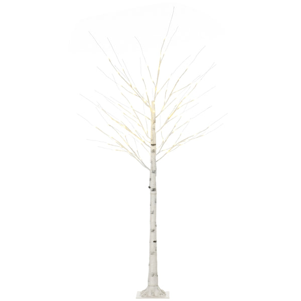 HOMCOM 6ft Artificial White Birch Tree Light with 96 Warm White Pre-Lit LED Light for Indoor and Covered Outdoor Use