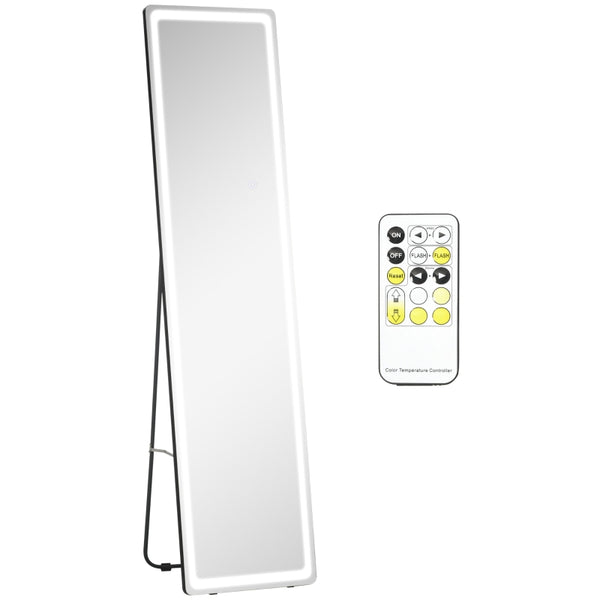 HOMCOM Full-Length Mirror with LED Lights and Remote Control, Freestanding Floor Mirror, Wall Mounted Full Body Mirror for Bedroom