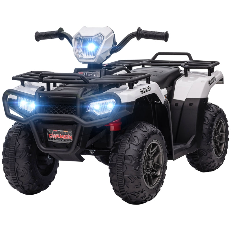 HOMCOM 12V Kids Quad Bike with Forward Reverse Functions, Electric Ride On ATV with Music, LED Headlights, for Ages 3-5 Years - White