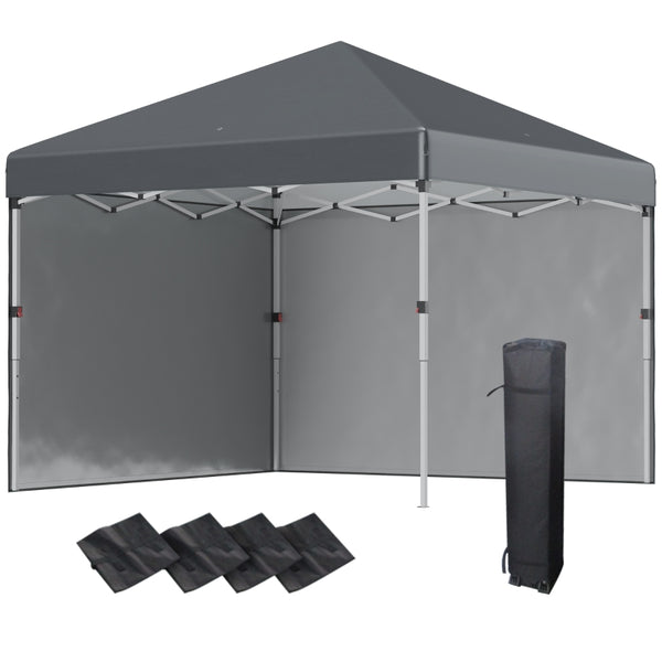 Outsunny 3 x 3 (M) Pop Up Gazebo with 2 Sidewalls, Leg Weight Bags and Carry Bag, Height Adjustable Party Tent Event Shelter for Garden, Dark Grey