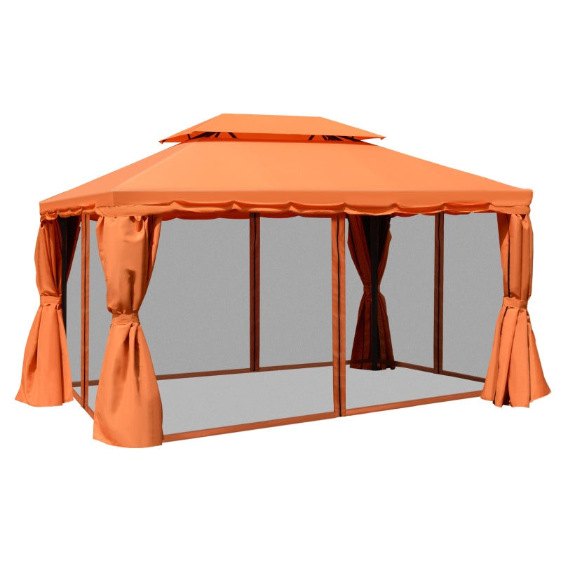 Outsunny 3 x 4 m Aluminium Metal Gazebo Marquee Canopy Pavilion Patio Garden Party Tent Shelter with Nets and Sidewalls - Orange