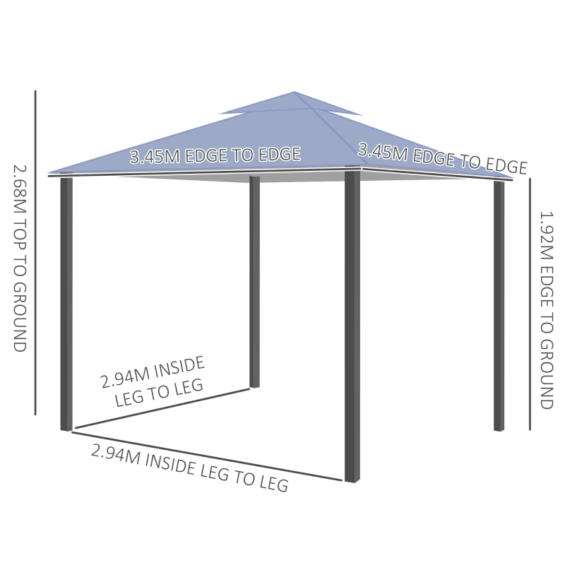 Outsunny 3.5x3.5m Side-Less Outdoor Canopy Tent Gazebo w/ 2-Tier Roof Steel Frame Garden Party Gathering Shelter Grey