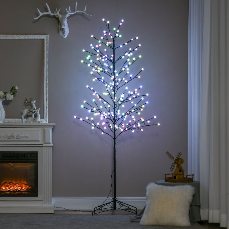 HOMCOM 6ft Artificial Tree Light with 180 Colour LED Light for Home Party, Indoor and Covered Outdoor Use