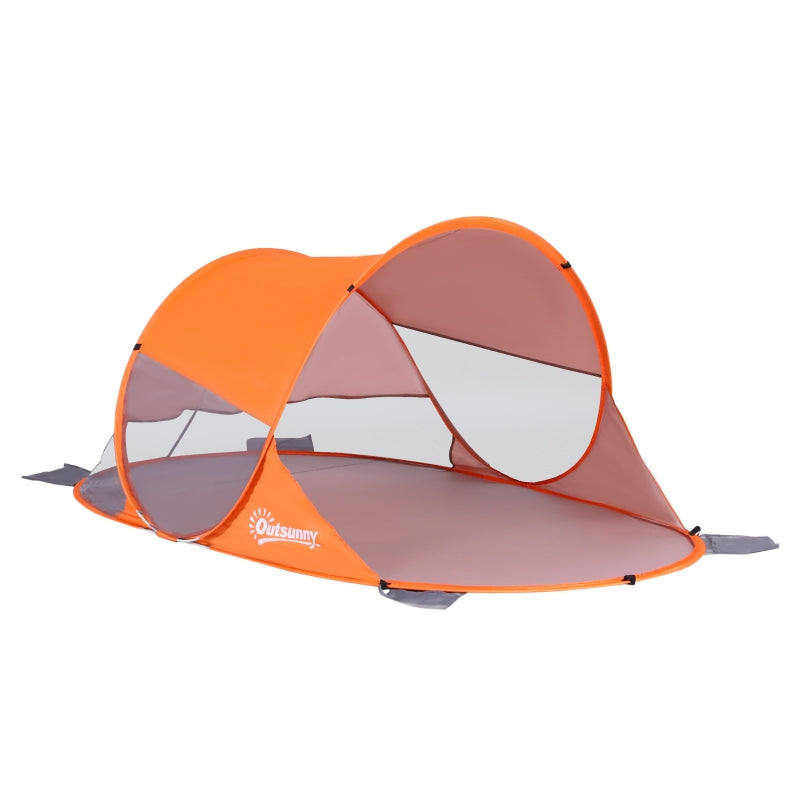 Outsunny 1-2 Person Pop up Beach Tent Hiking UV 30+ Protection Patio Sun Shelter Portable Automatic - Orange