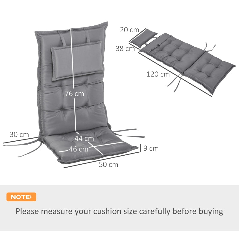 Outsunny Set of 2 Outdoor Chair Cushions, High Back Padded Patio Chair with Pillow for Indoor and Outdoor Use,20L x 50W x 9D cm Dark Grey