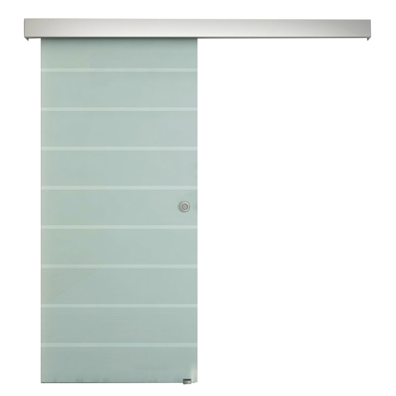 HOMCOM Tempered Glass Sliding Barn Door Kit Aluminum-alloy Rail W/Handle-Frosted Glass W/ Stripes