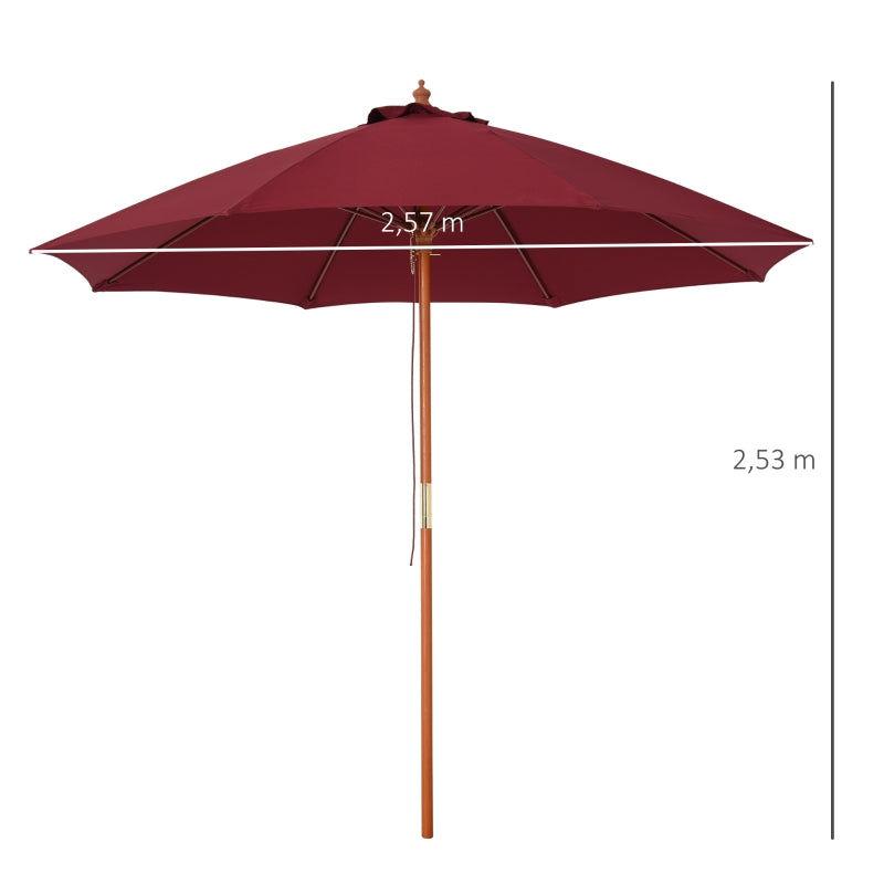 Outsunny 2.5m Wood Garden Parasol Sun Shade Patio Outdoor Market Umbrella Canopy with Top Vent, Wine Red