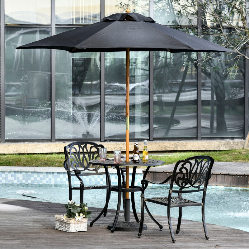 Outsunny 2.5m Wood Garden Parasol Sun Shade Patio Outdoor Wooden Umbrella Canopy Black