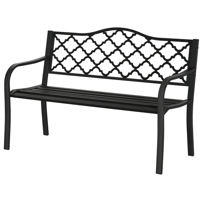 Outsunny 2-Seater Outdoor Garden Bench Cast Iron Antique Park Loveseat Chair with Armrest for Yard, Lawn, Porch, Patio, Steel