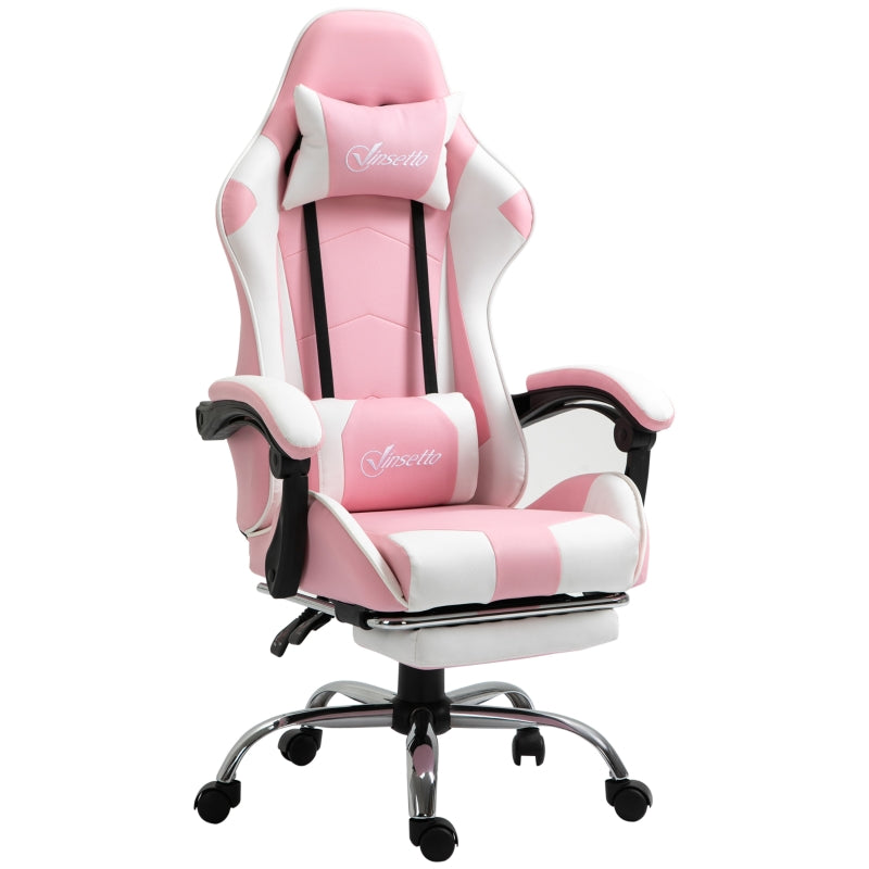 Vinsetto Racing Gaming Chair with Lumbar Support, Head Pillow, Swivel Wheels, High Back Recliner Gamer Desk Chair for Home Office, Pink