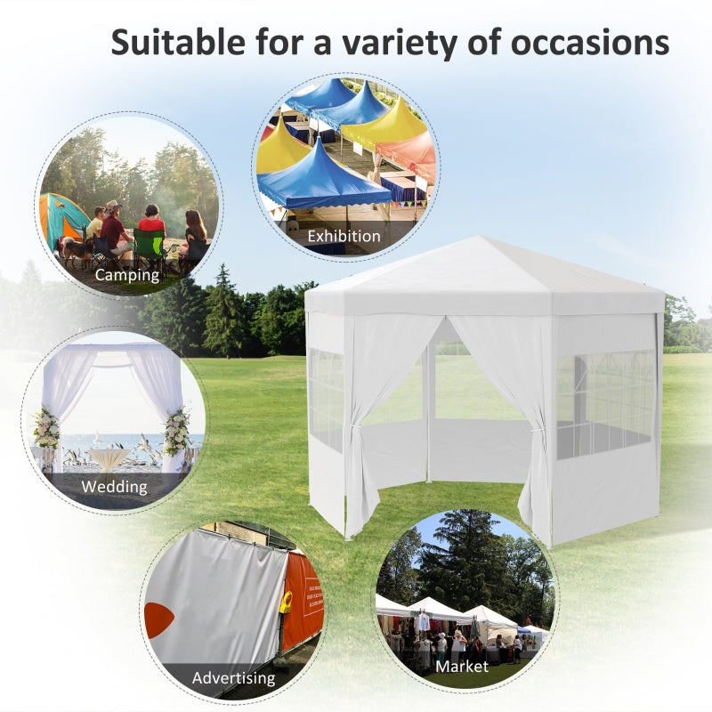 Outsunny 3.4m Gazebo Canopy Party Tent with 6 Removable Side Walls for Outdoor Event with Windows and Doors, White