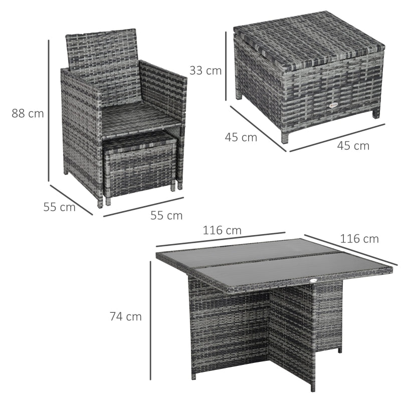 Outsunny 9PC Rattan Dining Set Garden Furniture 8-seater Wicker Outdoor Dining Set Chairs + Footrest + Table Thick Cushion - Grey