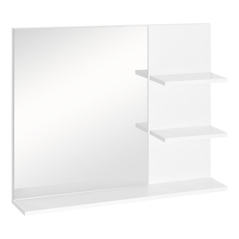 kleankin Modern Bathroom Mirror, Wall-mounted Vanity Mirror with 3 Tiers Storage Shelves for Make Up, White