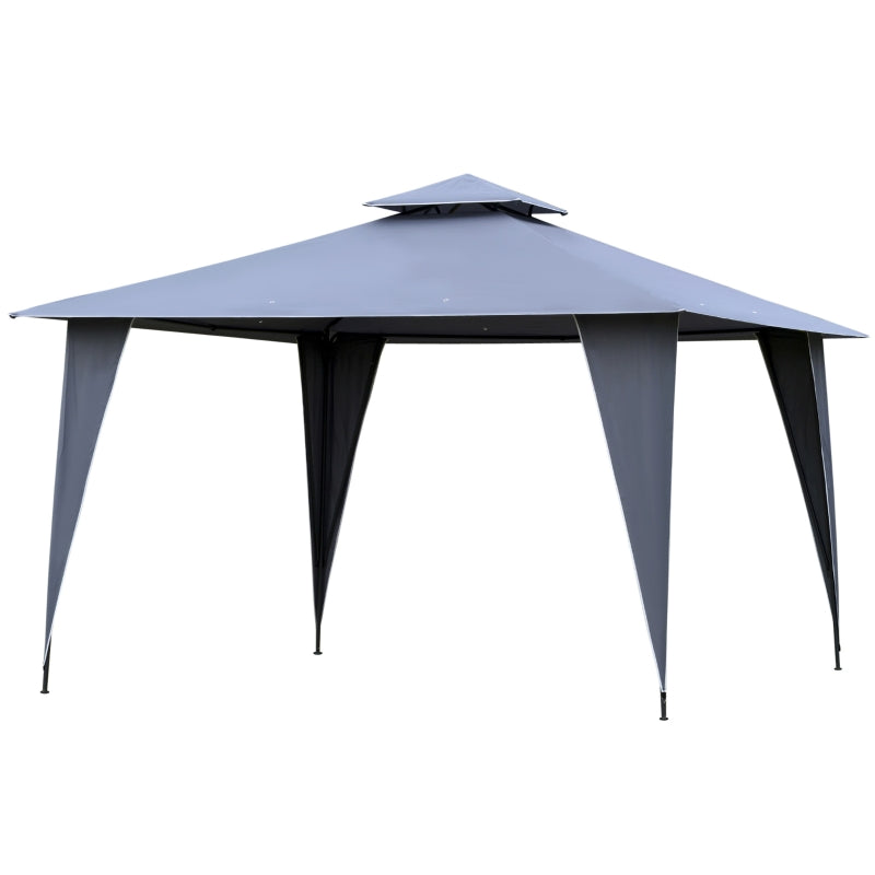 Outsunny 3.5x3.5m Side-Less Outdoor Canopy Tent Gazebo w/ 2-Tier Roof Steel Frame Garden Party Gathering Shelter Grey