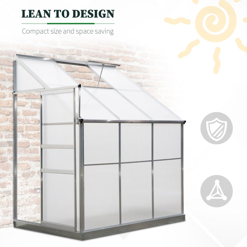 Outsunny Walk-In Greenhouse Lean to  Wall Greenhouse Garden Heavy Duty Aluminium Polycarbonate with Roof Vent for Plants, 6 x 4 ft