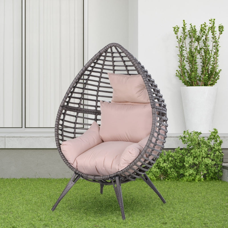 Outsunny Outdoor Indoor Rattan Egg Chair Wicker Weave Teardrop Chair with Cushion