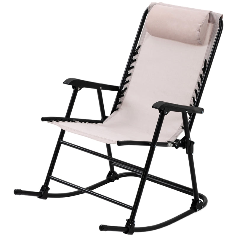 Outsunny Garden Rocking Chair Folding Outdoor Adjustable Rocker Zero-Gravity Seat with Headrest Camping Fishing Patio Deck - Beige